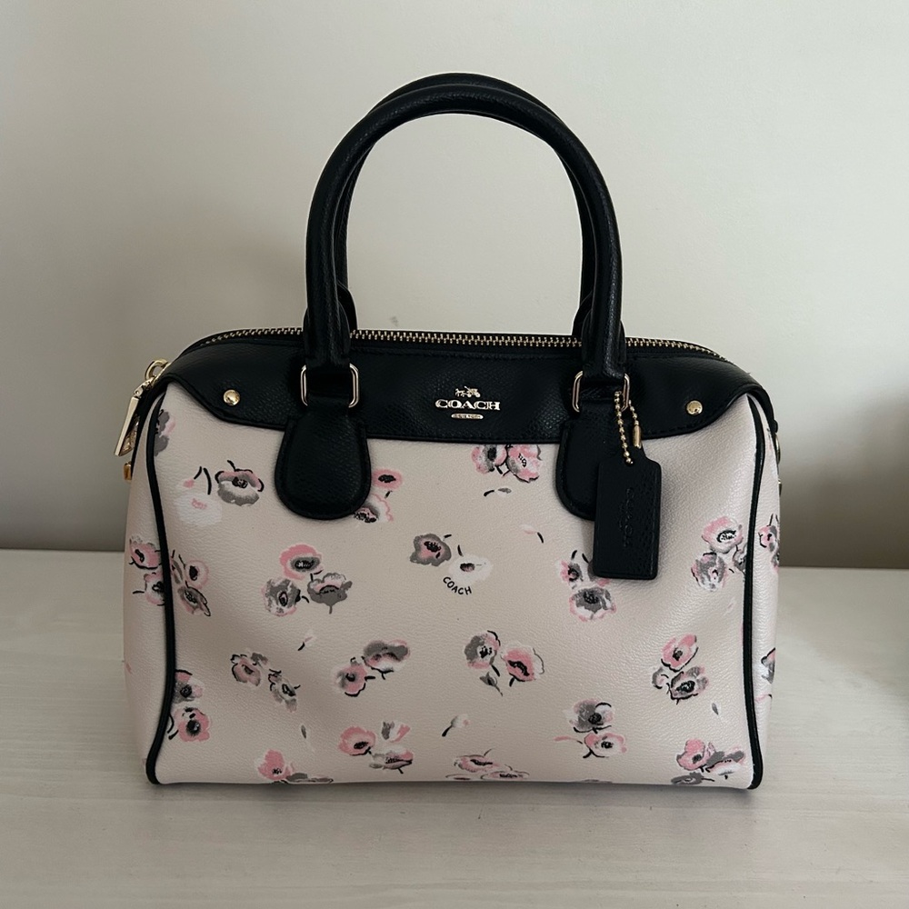 Coach Black and Cream Satchel with Elegant Floral Design